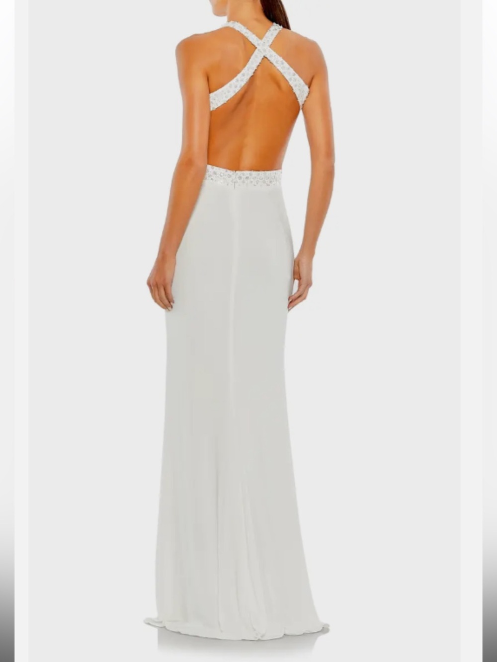 Mac Duggal Floral Sequined Cutout Sheath White Gown Size 0 - Picture 2 of 10